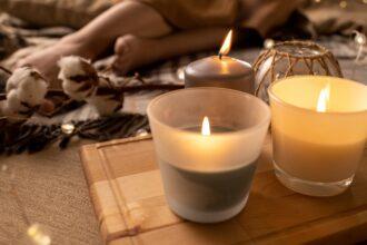 Smelling candles on tray