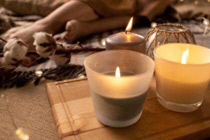 Smelling candles on tray